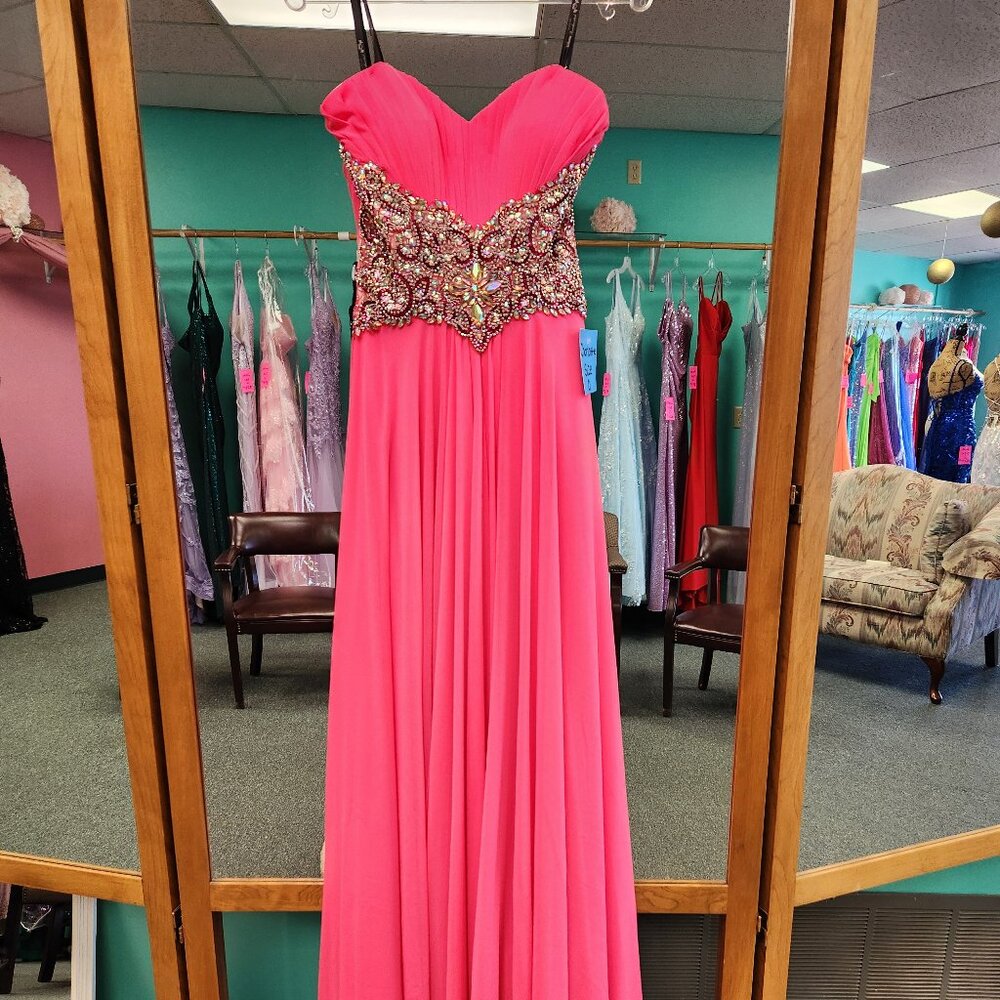 Impressions Hot Pink Beaded Waist Prom Dress